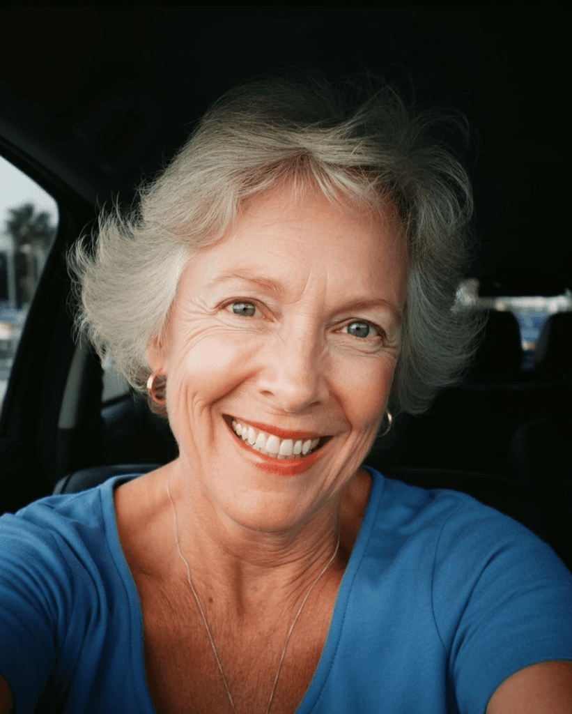Old woman with grey hair image